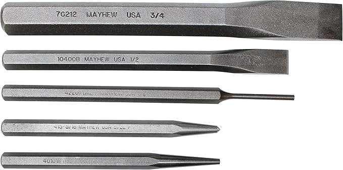 Mayhew Tools 90402 Punch and Chisel Set, Blast Finish, 5-Piece