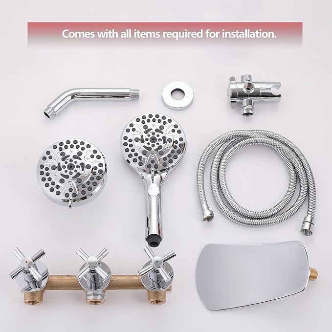 3 Handle Tub Shower Faucet Bathtub Faucet Set with Waterfall Tub Spout, Rough-in Valve Included Chrome