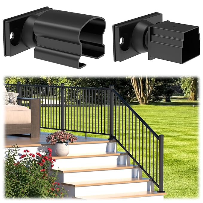 2 Pack Aluminum Adjustable Railing Bracket, Deck Railing Bracket Connector, Black Textured Powder-Coat Finish Rail System for Outdoor Decks, Porches & Balconies