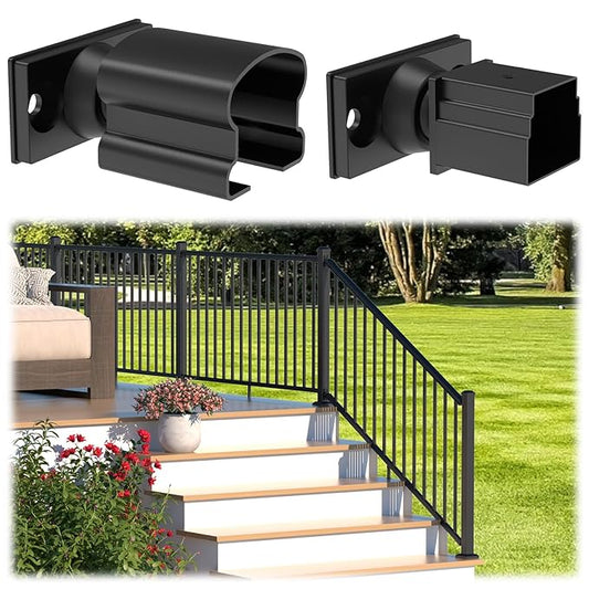 2 Pack Aluminum Adjustable Railing Bracket, Deck Railing Bracket Connector, Black Textured Powder-Coat Finish Rail System for Outdoor Decks, Porches & Balconies