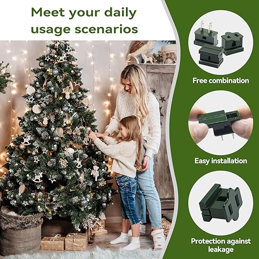 SPT-1 Male/Female Vampire Plug, Extension Cord Connector Combo Kit Green, Replacement Splice Zipper Plugs with SPT-1 Cable Adaptor Christmas Lighting String Extension Cord (10 pcs Plugs Each)