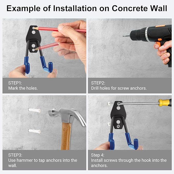 Steel Garage Hooks Wall Tool Organizer, 12 Pack Garage Storage Hook Heavy Duty Utility Storage Hangers Blue for Ladders, Ropes, Garden Tools