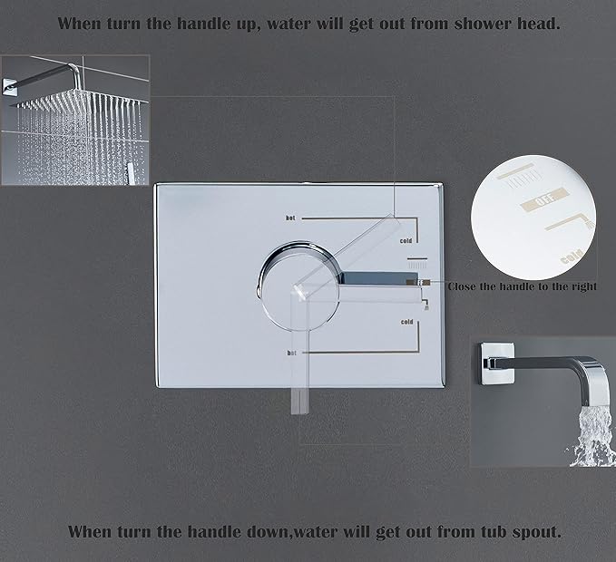 Rain Shower System with Waterfall Tub Spout 2 Function Chrome Shower Faucet Set Contain 12 Inch Shower Head and Tub Spout Trim Kit (Valve Included)