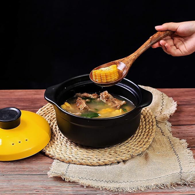 Wooden Non-Stick Kitchen Pan Toolset 7 Pieces Set,100% Natural Teak Kitchen Utensils Spatula, Wooden Cooking Utensils Spoons, Fried Spatula and Salad Fork