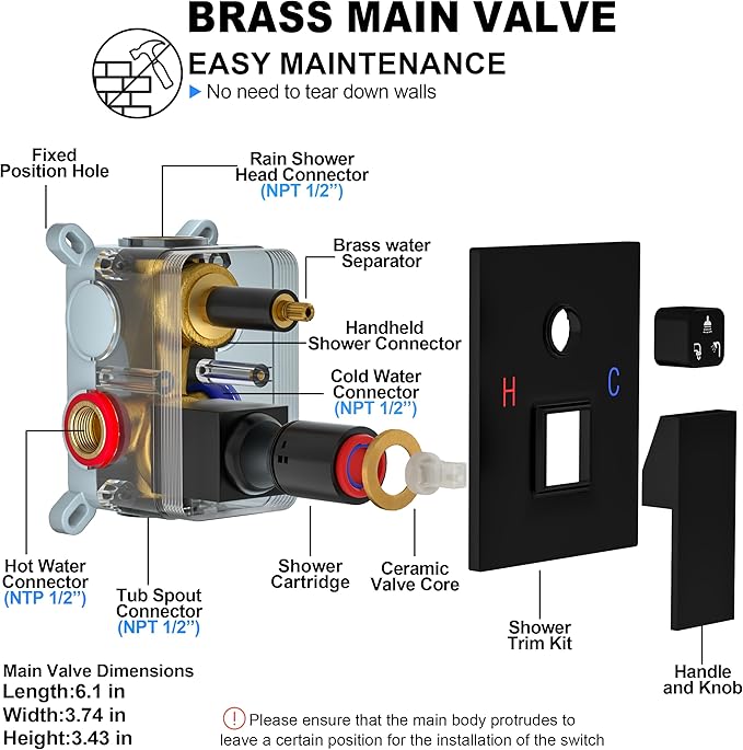 10 Inch Shower Faucet Set with Tub Spout Wall Mounted Shower System for Bathroom with High Pressure 10 Inch Rain Shower head and Handheld Shower Head Set, Matte Black