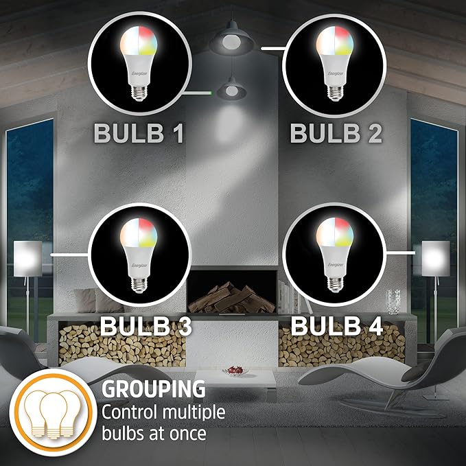 Energizer Connect Smart A19 LED Multi-White & Multi-Color RGB Light Bulb with Voice Control and Remote Access Through Your Smartphone | Compatible with Alexa and Google Assistant, 4 Pack