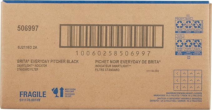 Brita Large Water Filter Pitcher for Tap and Drinking Water with SmartLight Filter Change Indicator, Includes 1 Standard Filter, BPA-Free, Lasts 2 Months, 10-Cup Capacity, Stretch Limo Black