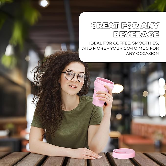 HYDRATE Collapsible Cups for Traveling - 400ml Reusable Cup with Lid for Camping, and On-the-Go Adventures - Foldable Cup - Portable Silicone Coffee Mug for Hot Drinks, Tea - Easy to Clean - Pink