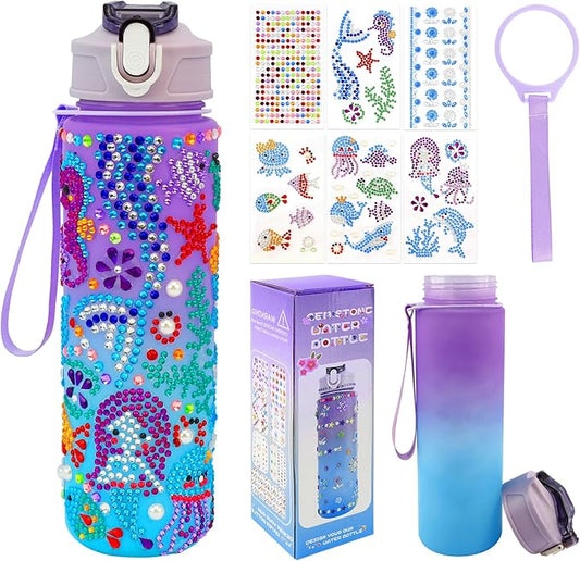 Decorate Your Own Water Bottle Kits for Girls, Mermaid Toys for Girls 10-12, 6-12 Year Old Girl Birthday Gifts Painting Crafts, Mermaid Arts and Crafts Gifts Toys for Girls Birthday Christmas