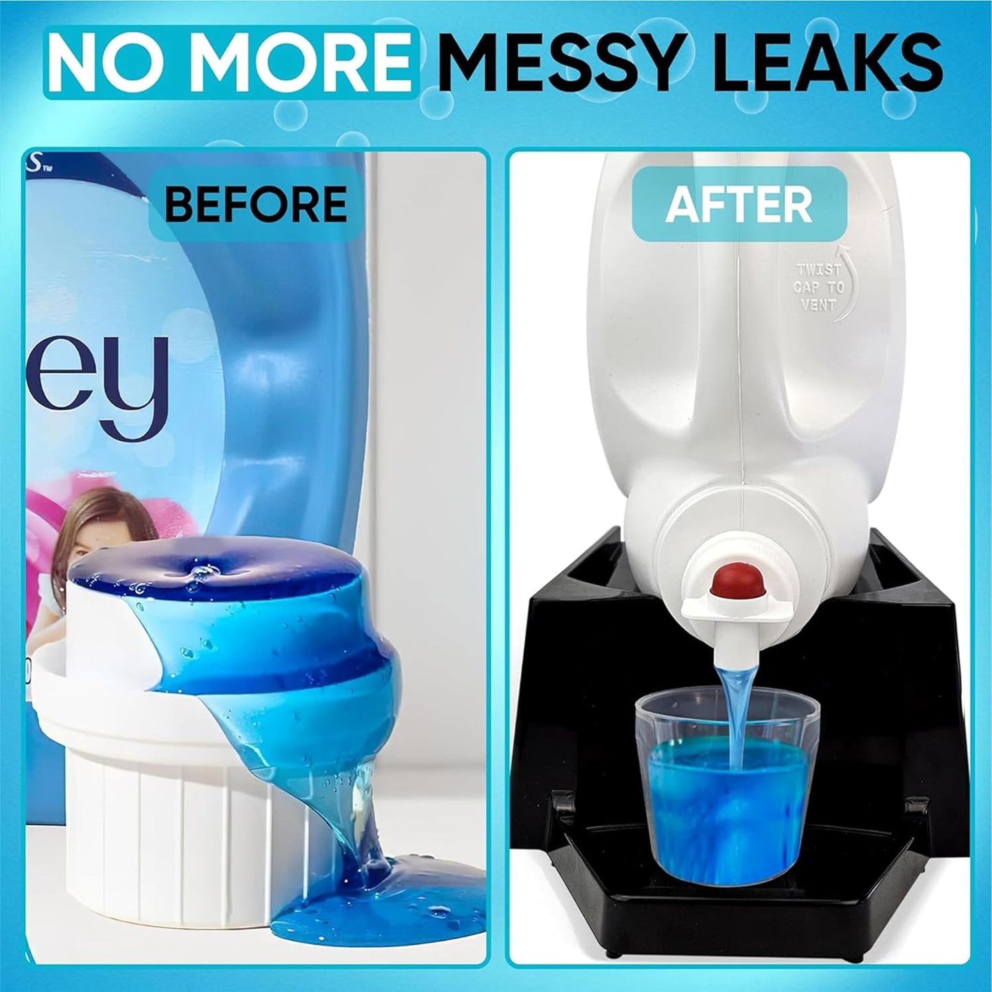 TidyFriend 2 Pack Laundry Detergent Dispenser with Tray & Strap, Laundry Soap Dispenser with Non-Slip Rubber Feet for Washing Room Organization, Easy Pour (Black)