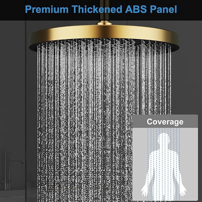 Shower System Brass Thermostatic Shower Faucet Set With Valve and Diverter Shower Mixer with 2 Rain Shower Head and Multi-function Handheld Head（Brushed Gold）