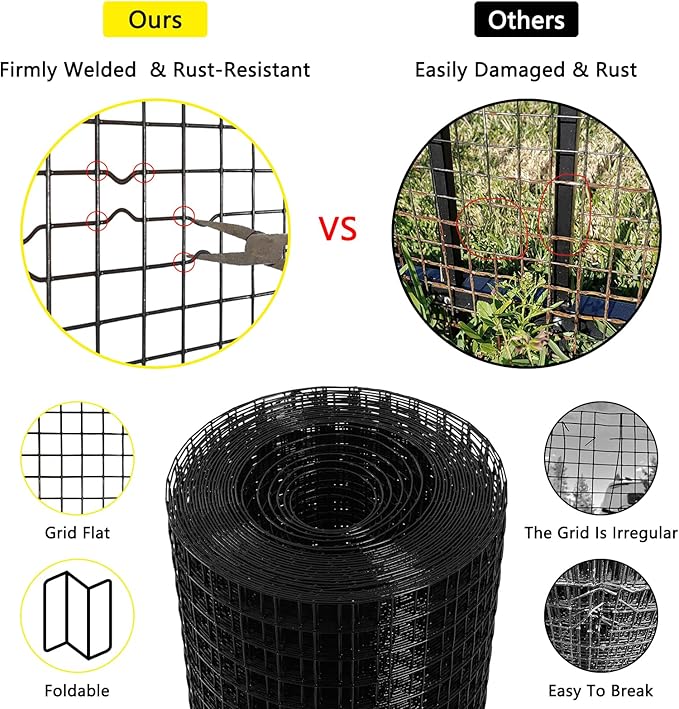 Thinkahead Black Hardware Cloth 1/2 inch 24 X 100 ft 19 Gauge Vinyl PVC Coated Wire Mesh Roll Galvanized Welding Chicken Wire Fencing, Garden Fence, Rabbit Wire, Home Improvement Project.