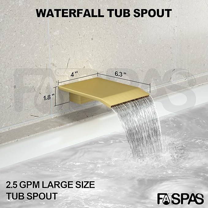 Shower System with Tub Spout, Shower Faucet Set with 12 Inch Rain Showerhead Handheld Shower Tub Spout, Wall Mounted High-Pressure Showerhead Combo Set Included Valve and Trim, Brushed Gold