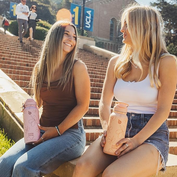 BOTTLE BOTTLE 32oz Insulated Water Bottle Stainless Steel Sport Water Bottle with Straw Dual-use Lid Design for Gym with Pill Box (yellow flower)