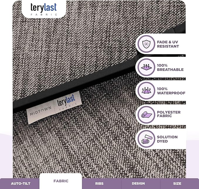 Midtown Umbrellas 10-Year-No-Fade - 10 Ft - UV Proof Greige Polyester Fabric - Umbrella Outdoor Patio, Aluminum Frame Large Patio Umbrella for Garden, Pool & Deck - Black Pole