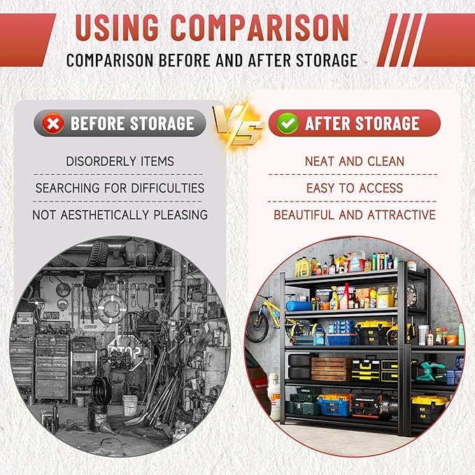 Heavy Duty 5-Tier Shelving Unit 2000LBS Capacity - Adjustable Steel Garage Shelves for Warehouse, Basement Storage(45.3''W x 15.7''D x 63" H)