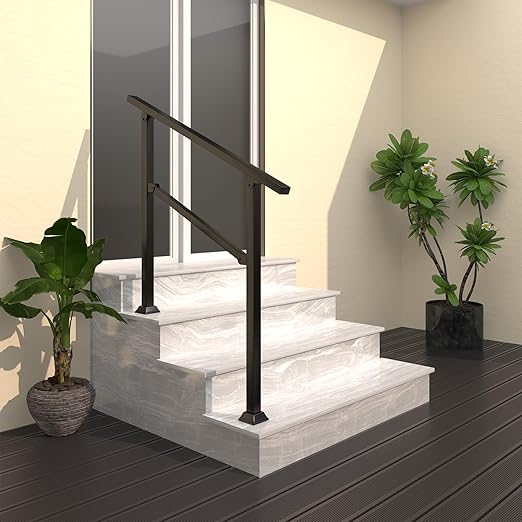 Hand Rails for Outdoor Steps, 40" x 36" Fits 2-3 Steps Stair Handrail, Black Metal Railings for Indoor Steps, Porch Railing, Deck Railing, Easy Install Stair Handrail(1 Pack) ﻿