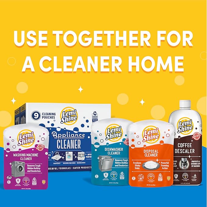 Lemi Shine Appliance Cleaner & Deodorizer - Dishwasher, Washing Machine, and Garbage Disposal Citric Acid Cleaner - 22.5 oz (9 Pack)