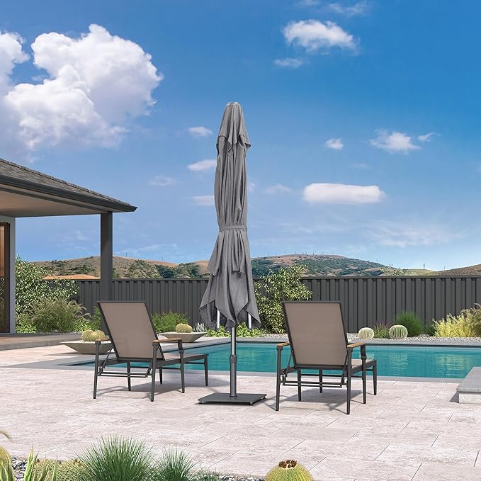 PURPLE LEAF 10 X 10 FT Semi-Auto Outdoor Patio Umbrella Market Table Sun Umbrellas with 8 Aluminum Sturdy Ribs for Backyard Deck Garden Pool (Gray Pole Gray Canopy)
