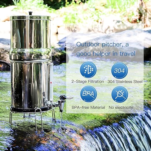 Water Filter Stainless Steel Stand, with Rubberized Non-Skid Feet, Replacement for Berkey® Water Filter System, King Tank Gravity-fed Water Filter System