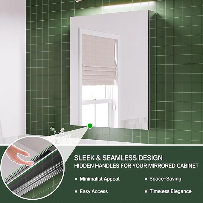 24''×30'' Bathroom Storage Cabinet with Mirror, Medicine Cabinet for Storage, Recessed/Surface Mount, Blum Hinge Soft Close Door, Left Swing