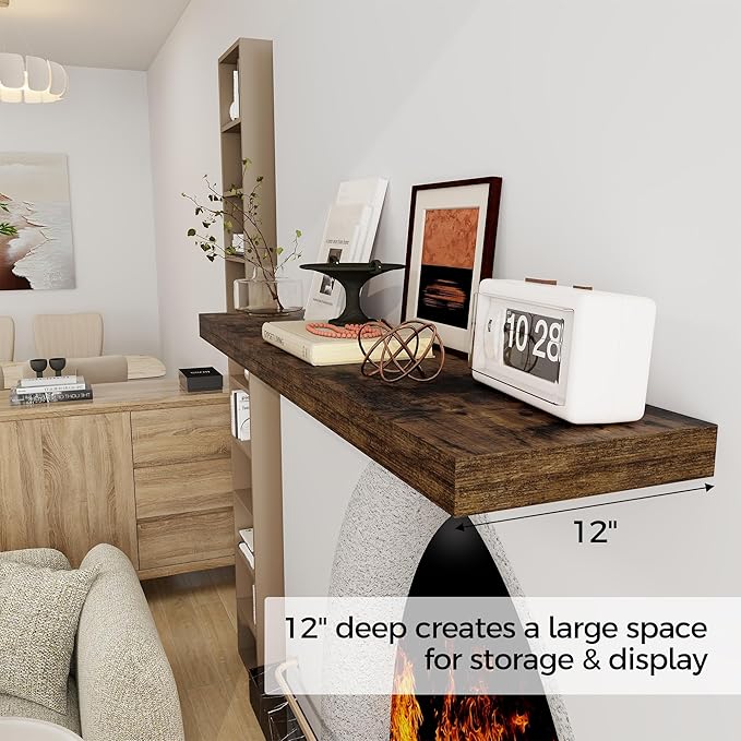 Floating Shelves 48 Inch Long, 12 Inch Deep Floating Shelves for Wall, 48 x 12 Large Wall Shelves for Home Storage & Display, 2" Thicked Floating Shelf for Bedroom, Living Room, Rustic Brown, 1 Pack