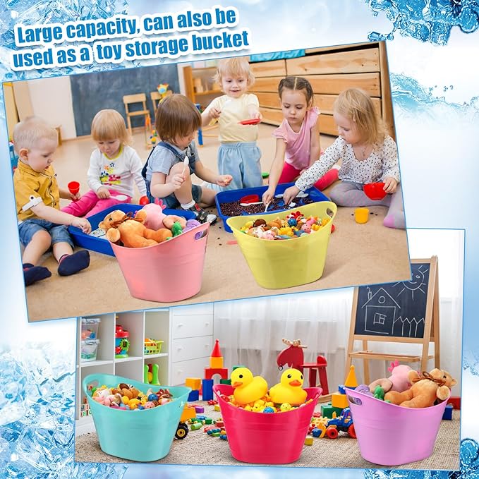 Patelai 6 Pcs Ice Buckets Bulk, Plastic Ice Buckets with Handles, Oval Storage Tub, Large Capacity Ice Drink Bucket for Party Bar Wine Beer Champagne Beverage Bottle Cooler (Fresh Color,18 Liter)