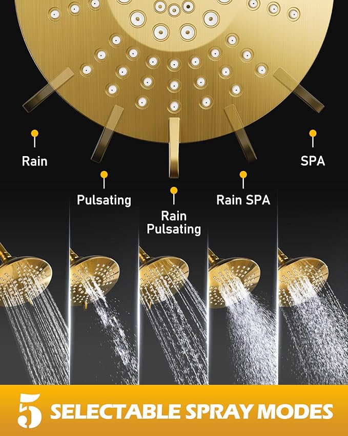 Bathroom Shower Faucet Set Gold: WOWOW Shower Combo Set with 6-Inch Rain Shower Head, Single Handle Shower Trim Kit Modern Shower System High Pressure (Valve Include）