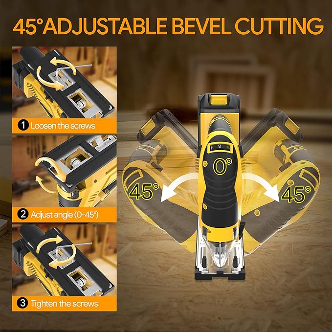 Cordless Jigsaw Compatible with Dewalt 20V Max Battery (No Battery), Brushless Motor, 7 Variable Speed, 45° Beveled Cuts, 3 Orbital Action Settings, Ideal for Wood, PVC, Metal Cutting