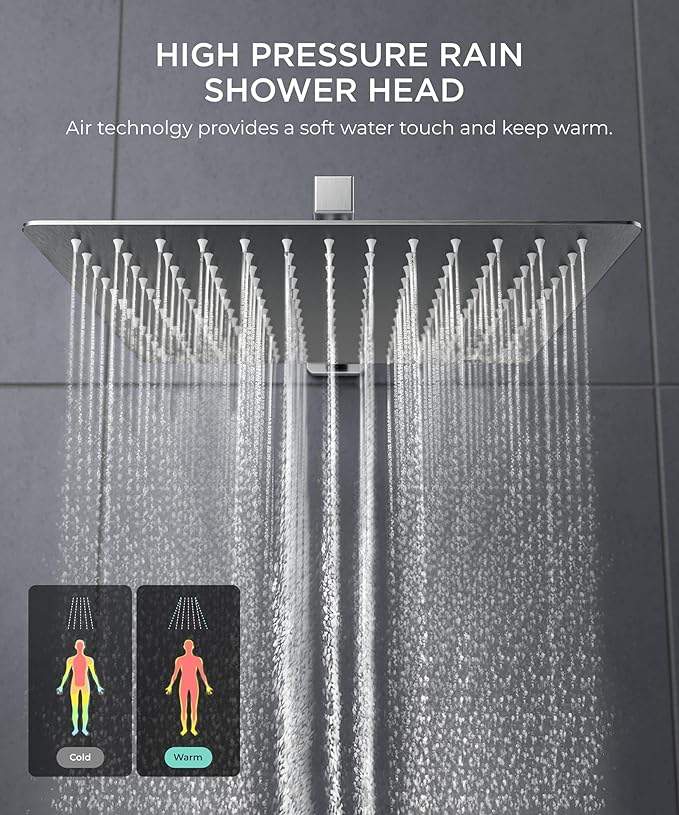 FORIOUS Rain Shower Head System, 10 Inch Shower Faucet Set with with handheld combo, Solid Brass Pressure Balanced Valve and Trim Kit Fixtures, Wall Mounted, Brushed Nickel (Stainless Steel, 10 inch)