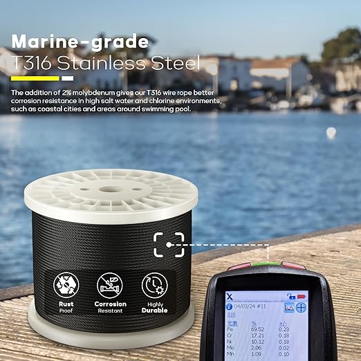 400FT 1/8" T316 Black Stainless Steel Cable, Black Wire Rope Aircraft Cable for Deck Cable Railing Kit, DIY Balustrades, 7x7 Strands Construction, Comes with a Cutter