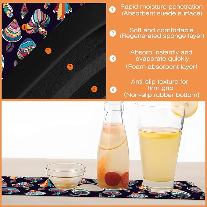 Kitchen Faucet Mat Magic Mushrooms Kitchen Sink Splash Guard Faucet Mat,1 PC Splash Guard Behind Faucet Drip Catcher for Kitchen,Sink Mat,Dish Drying Mat,Bathroom Faucet Mat 23.5""X5.5""