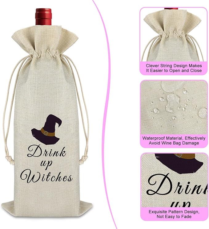 Gfhzdmf Witch Gift Witchcraft Lover Gift Wine Bag Meditation Gift Drawstring Wine Wrap Bag Birthday Gifts for Witchcraft Lover Christmas Friendship Gifts for Her Burlap Wine Bottle Bag