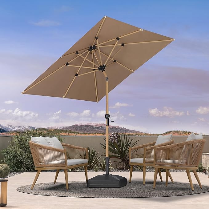 PURPLE LEAF 6.5' x 6.5' Square Patio Umbrella Market Umbrella Aluminum Outdoor Table Umbrella with Push Button Tilt & 8 Sturdy Ribs and Crank Commercial Sun Umbrella for Pool Backyard Deck, Taupe
