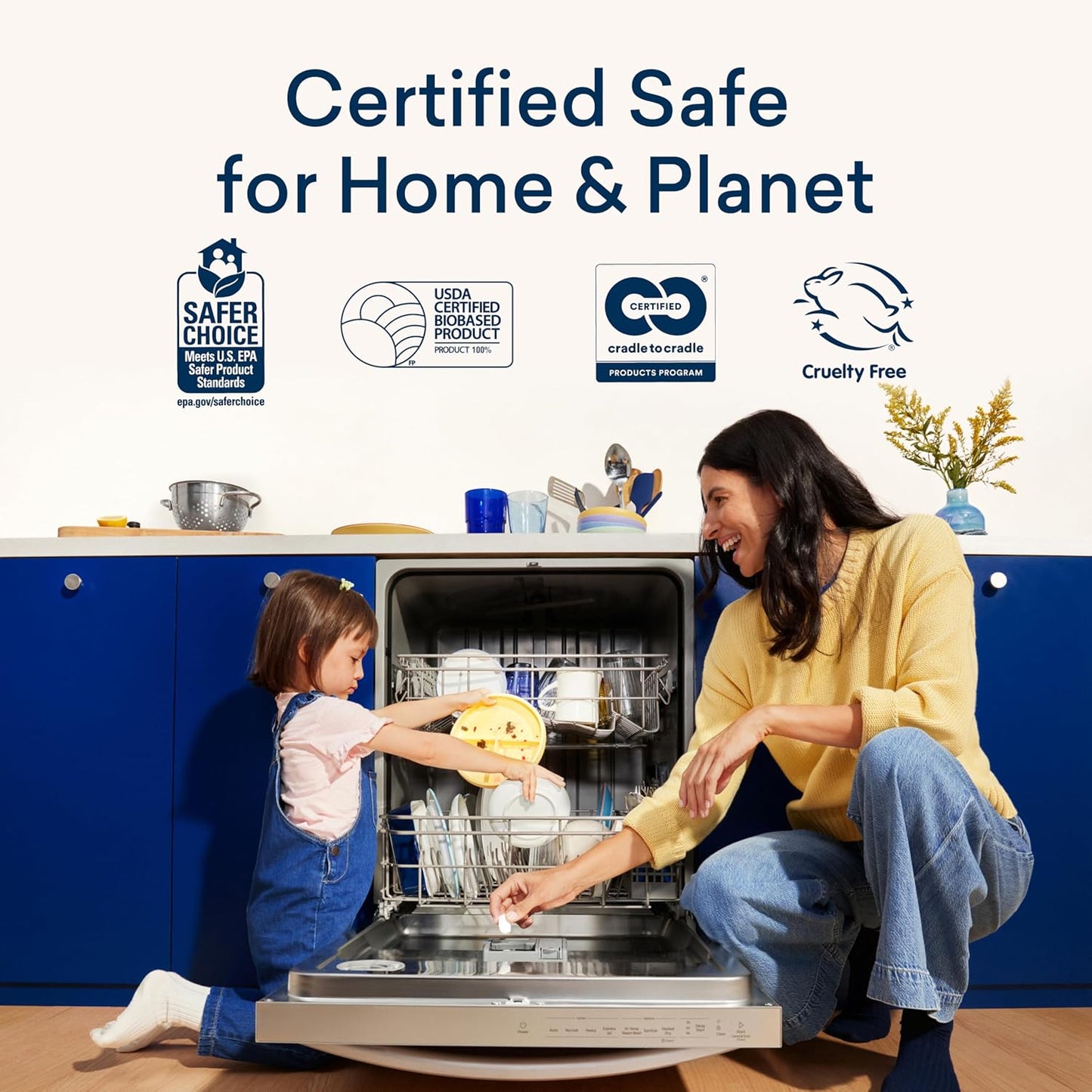 BLUELAND 100% Plastic-Free Dishwasher Detergent Tablets, 36 Count, Free & Clear, Eco-Friendly Dishwashing Pods, Natural, Sustainable