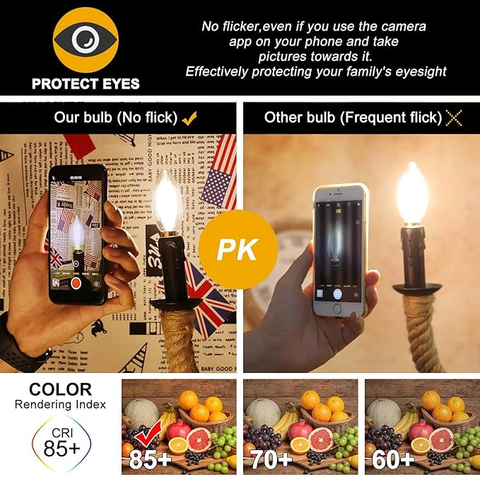 CRLight 6W 3000K Dimmable LED Candelabra Bulb Soft White, 80W Equivalent 800LM, E12 LED Light Bulbs, B11 Candle Clear Glass Decorative Chandelier Bulbs, Smooth Dimming Version, 8 Pack