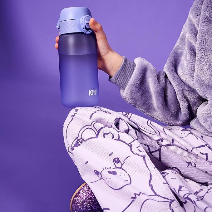 Ion8 Small Water Bottle, 350 ml/12 oz, Leak Proof, Easy to Open, Secure Lock, Dishwasher Safe, BPA Free, Carry Handle, Hygienic Flip Cover, Easy Clean, Odor Free, Carbon Neutral, Light Purple