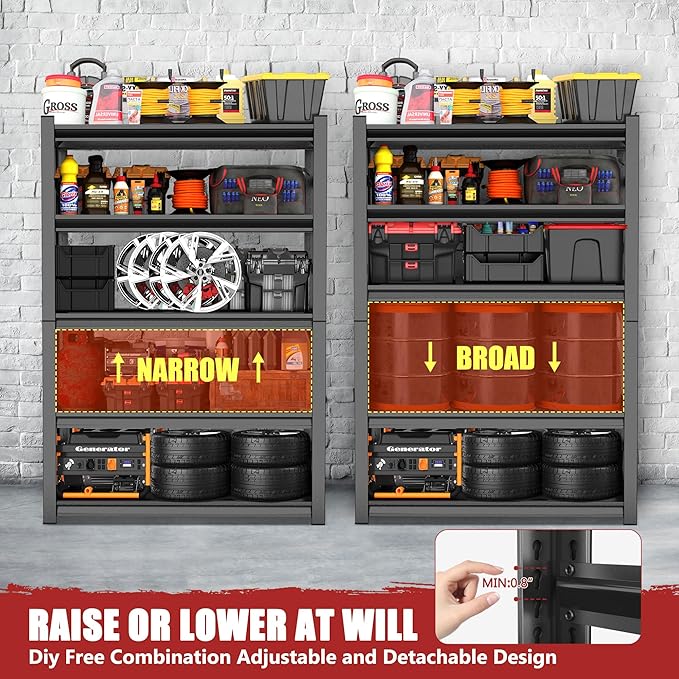 47.2" W Garage Shelving Heavy Duty Storage Shelves 5 Tier Adjustable Heavy Duty Shelving 4000LBS Metal Shelves for Garage Storage Rack Utility Rack Industrial Shelf 72" H x 47.2" W x 23.6" D