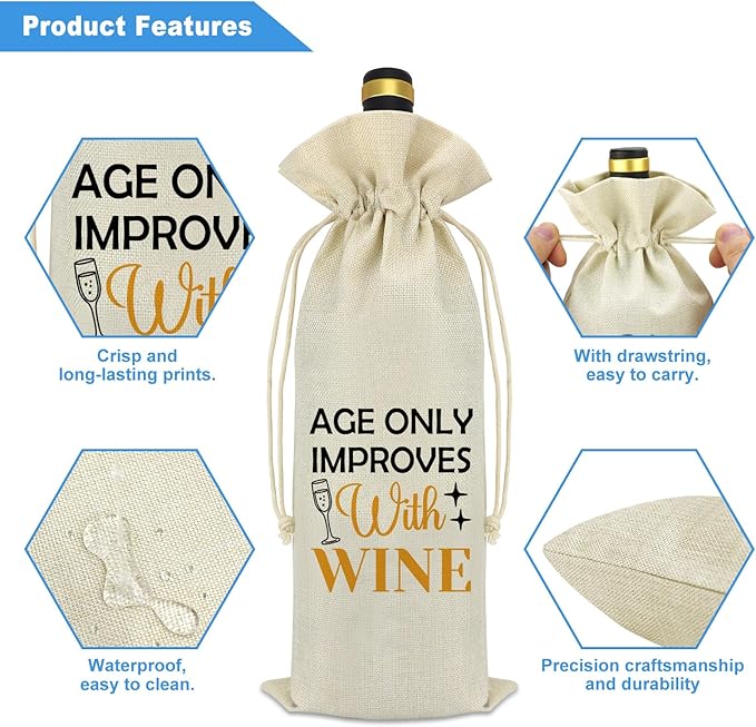 Funny Birthday Decorations Wine Bag Wine Lover Gifts Happy Birthday Gift for Her Him 30th 40th 50th 60th Birthday Party Supplies Wine Bottle Bag Bday Gift for Friends Coworker Mom Dad Grandpa Grandma