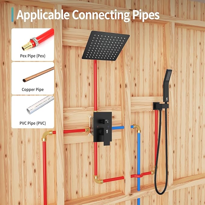 SR SUN RISE Shower Faucet - 8 Inch Shower System with Rain Shower Head and Handheld Spray - Shower Faucet Trim Repair Kits with Diverter Valve - All Metal Shower Set - Matte Black