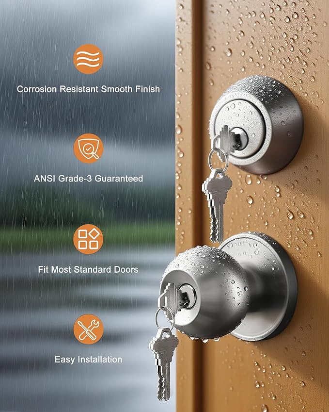 Probrico Door Knob and Deadbolt Set, Exterior Door Lock Set 4 Pack Enrty Door Locks with Single Cylinder Deadbolt with The Same Keys, Brushed Nickel Keyed Alike