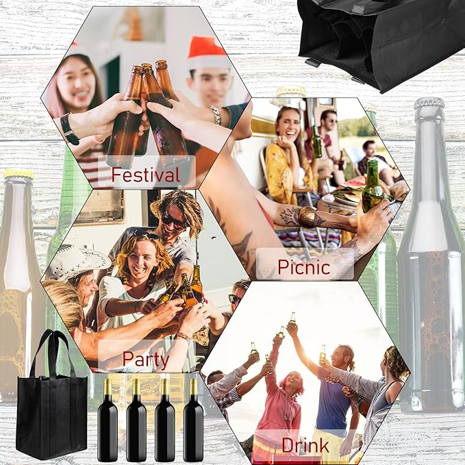 Sliverdew 6 Bottle Wine Carrier Non-Woven Wine Bottle Travel Bags Reusable Wine Gift Tote Bag Portable Wine Bottle Holder Bag with Handle for Picnic Camping