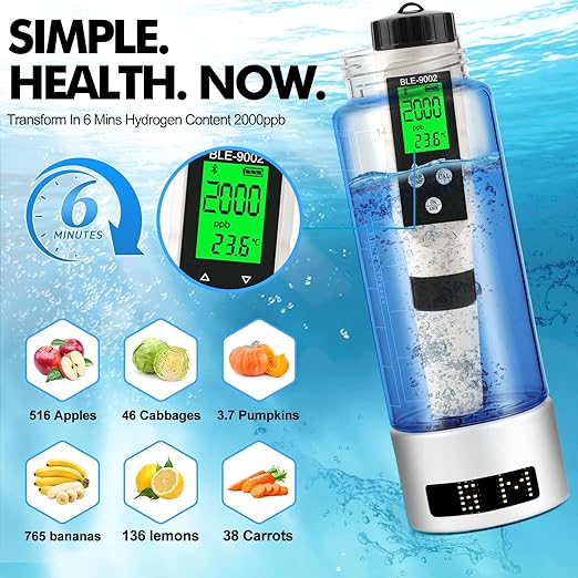 Hydrogen Water Bottle 2024 Hydrogen Water Bottle Generator with LED Display 2000ppb+ Water lonizer Hydrogen Water Machine for Home, Office, Travel, Daily Drinking