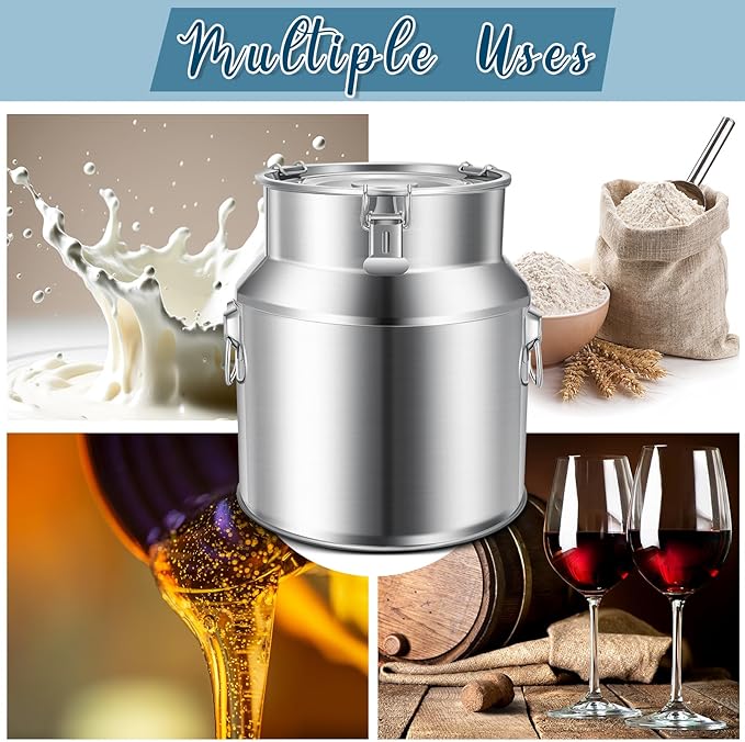 Suclain 2 Pcs Stainless Steel Milk Can Milk Bucket Metal Milk Jug with Sealed Lid and Carry Handle Tote Jug for Milk, Wine, Water, Liquid Tote Pail Storage Transport (28 Liters)