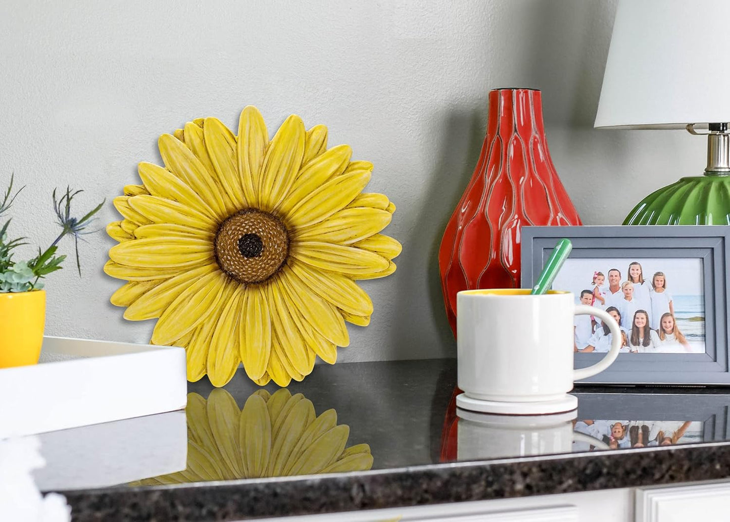 NAT & Jules Gerbera Daisy Flower Shaped Dimensional Indoor Outdoor 12 inch Cast Resin Decorative Garden Stepping Stone, Patio, Walkway Sculpture Yard Art, Yellow