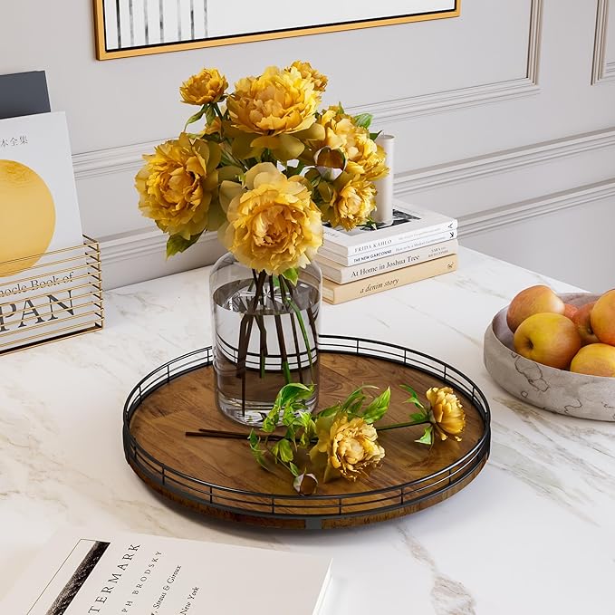 Farmhouse Oak 16" Lazy Susan Turntable Organizer for Cabinet, Round Wooden Lazy Susan Organization and Storage for Dining Table, Pantry, Kitchen, Countertop, Cupboard,Home Decor, Walnut Wood (16")