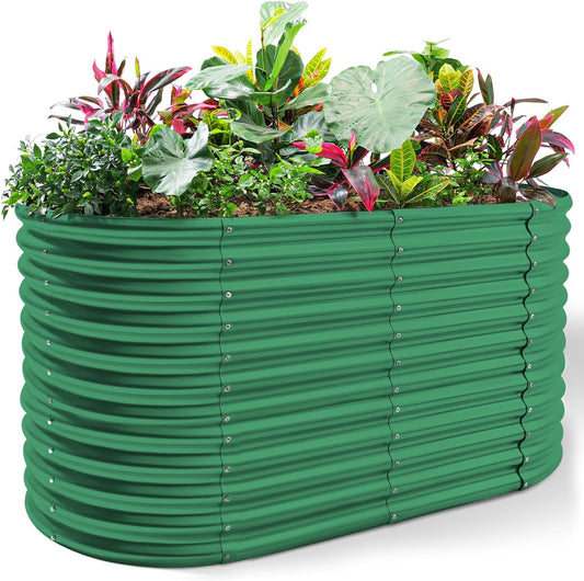 Land Guard 8x4x3ft Oval Galvanized Raised Garden Beds, Large-Capacity Metal Planter Box Outdoor, Durable Deep Raised Garden Bed 3ft Tall, Raised Beds for Gardening Vegetables, Forest Green