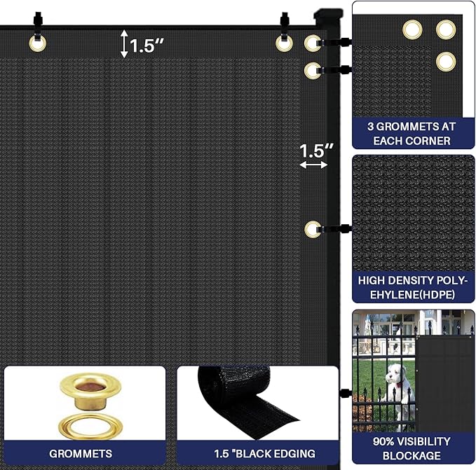 Windscreen4less 4' x 50' Privacy Fence Screen Heavy Duty Windscreen Fencing Cover Windblock Mesh Fabric Shade Cloth with Brass Grommtes for Garden Yard Pool Deck Carport Construction, Black
