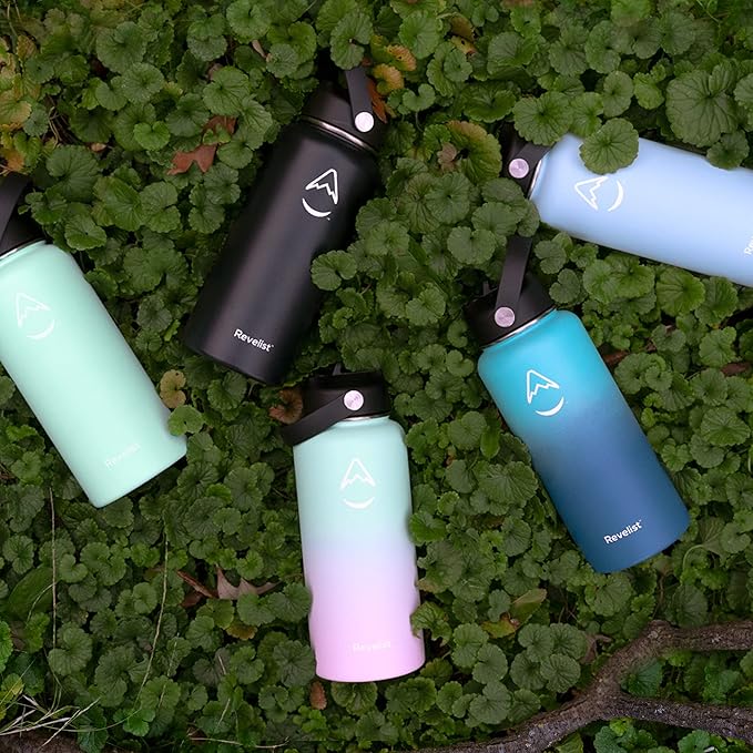 Revelist Sports Water Bottle - 32 Oz, 3 Lids (Straw Lid, Spout & Screw Top) with Boot, Vacuum Insulated Stainless Steel, Double Walled, Reusable Water Flask, Metal Canteen - Cool Mint Green