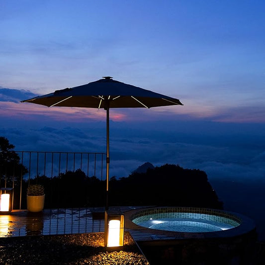 PURPLE LEAF 10 FT Semi-Auto Outdoor Patio Umbrella Market Table Sun Umbrellas with Led Lights and 8 Aluminum Sturdy Ribs for Backyard Deck Garden Pool(Gray Pole Gray Canopy)